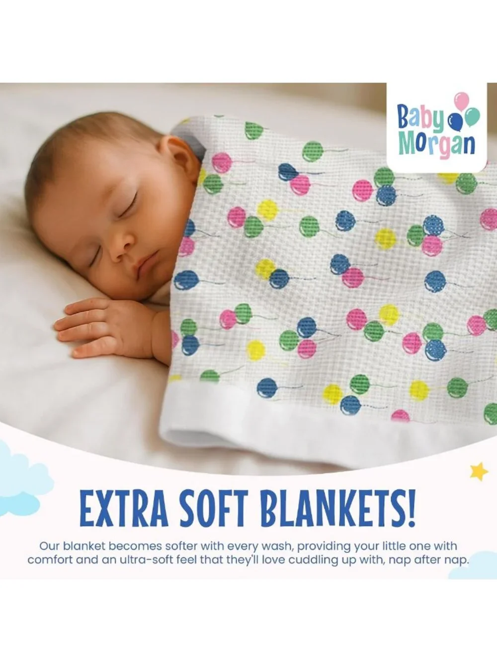 Cozy Thermal Waffle Baby Blanket with Satin Trim, Balloon Pattern 36